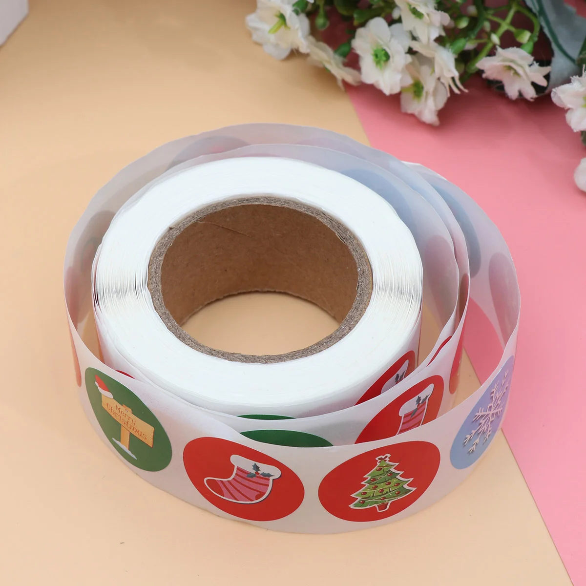 

Christmas Sticker Stickers Label Roundroll Party Tag Decorative Labels Adhesive Self Themed Cartoon Scrape Decoration Diy Kraft