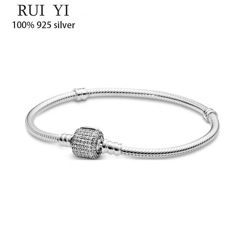 

Authentic S925 Sterling Silver Moments Sparkle Set Snake Bone Bracelet For Women Diy Jewelry Original Charm