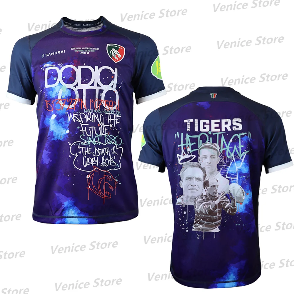 Мужской Трикотаж Для Регби С Коротким Рукавом LEICESTER TIGERS 23/24 Домашний Вышивкой