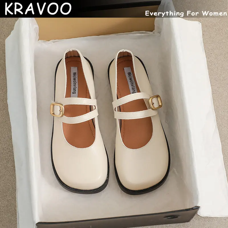 

Женские сандалии на плоской подошве KRAVOO, роскошные женские туфли с закрытым носком, милые Повседневные Туфли Мэри Джейн, роскошные женские туфли-лодочки с круглым носком