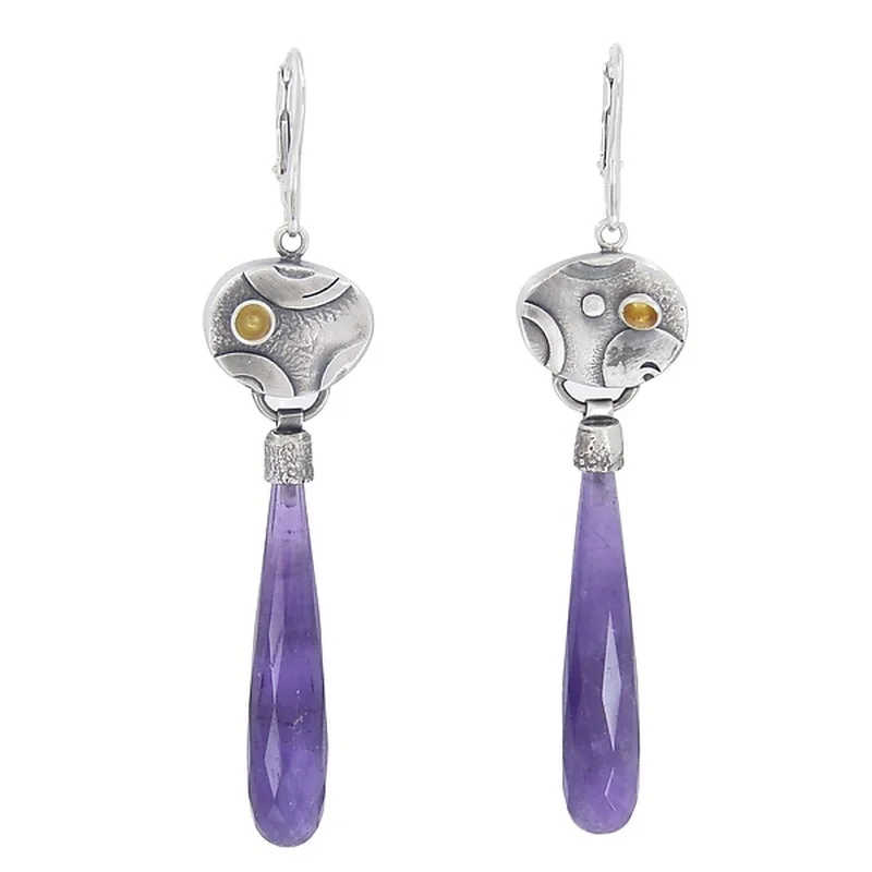 

Fashion Amethyst Water Drop Earrings for Women Lavender Long Dangle Hanging Earrings Weddings Party Jewelry Accessories Gift