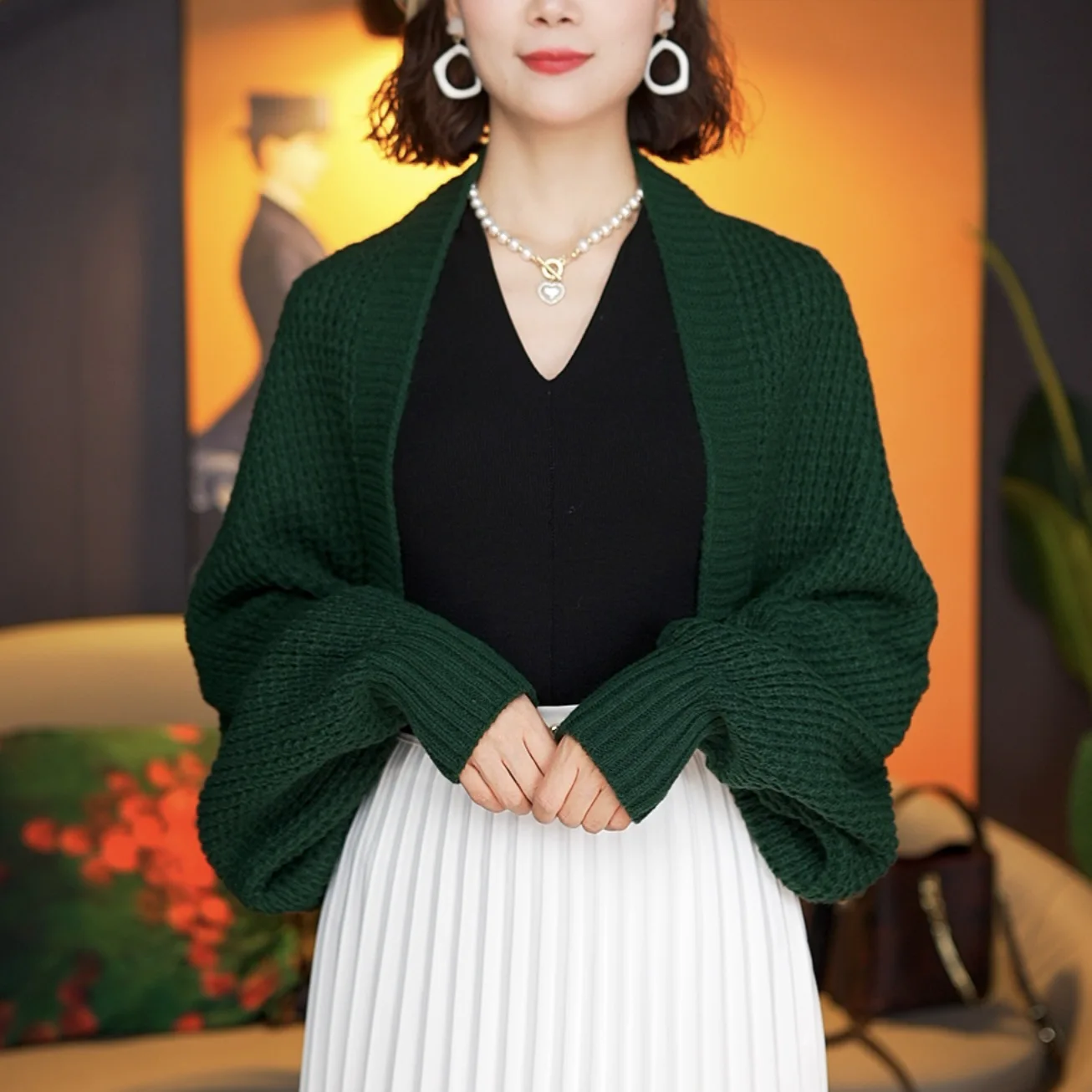 Женский укороченный свитер с длинным рукавом кардиган открытой передней частью