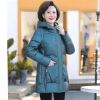 2022 new womens winter parkas thick cotton coats mid length mothers down cotton coats hooded warm parka female outwear glossy