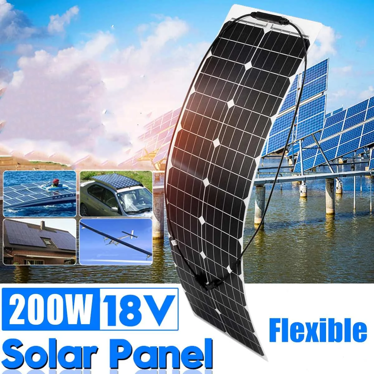 200W Solar Panel 18V Solar Semi-Flexible Monocrystalline Solar Panel For Phone RV Car MP3 PAD Charger Outdoor Battery Supply