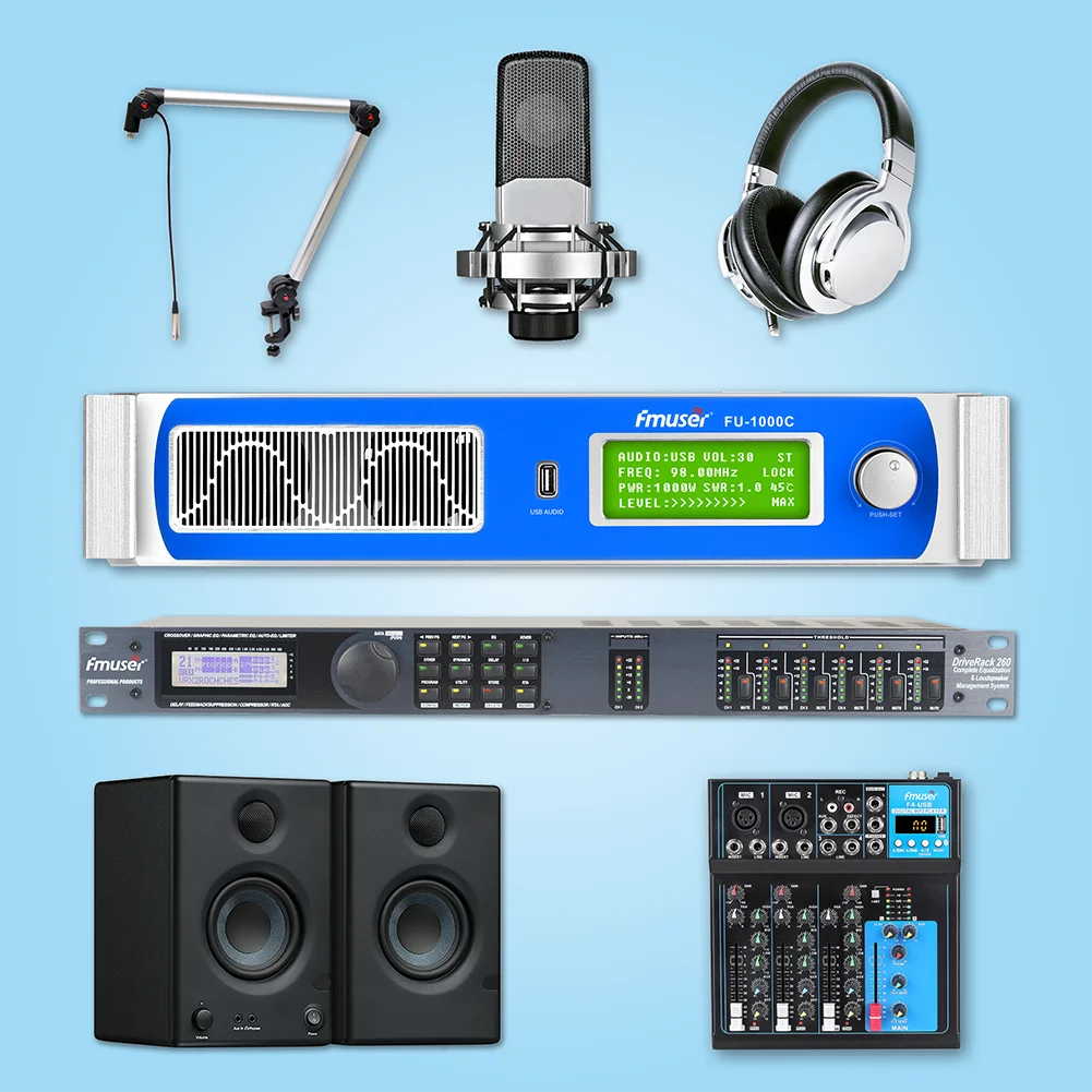 

FMUSER BS-2M FM Radio Station Equipment Package, FM Transmitter, FM Radio Station, 1000W 1KW Transmitter, Live News