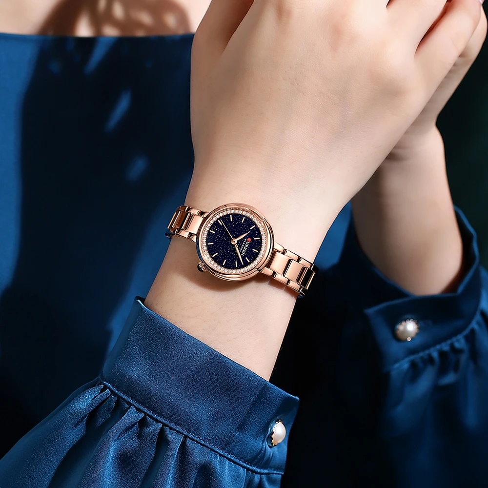 CURREN 5pcs Set Watch Set For Women Luxury Stainless Steel waterproof Analog Ladies Quartz Wristwatch Fashion Bracelet Watch