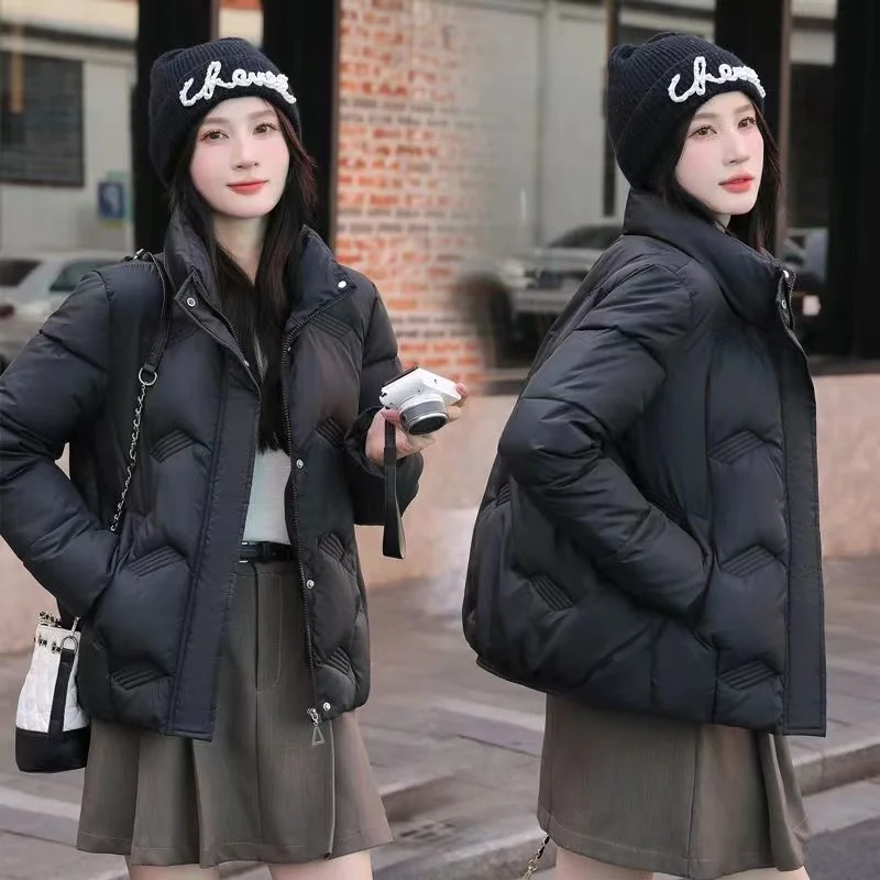 Женский пуховик с хлопковой подкладкой однотонный свободный в Корейском стиле