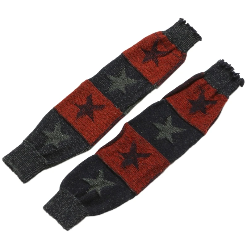 Women Winter Knit Leg Warmers Colorblock Striped Star Crochet Boot Cuffs Socks F3MD |