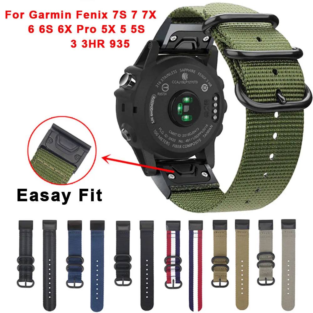 

Ремешок нейлоновый для Garmin Fenix 7X 6 6X Pro 5 5X Plus 3 HR 7S 6S, 20 22 26 мм