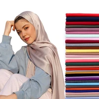 pure plain color silk scarf hijab headband female islamic head cover wrap for women muslim jersey hijabs hair scarves headscarf