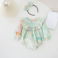 2022 autumn new fashion sister baby girls clothing ruffle long sleeve dress toddler kids mixed color o neck dress
