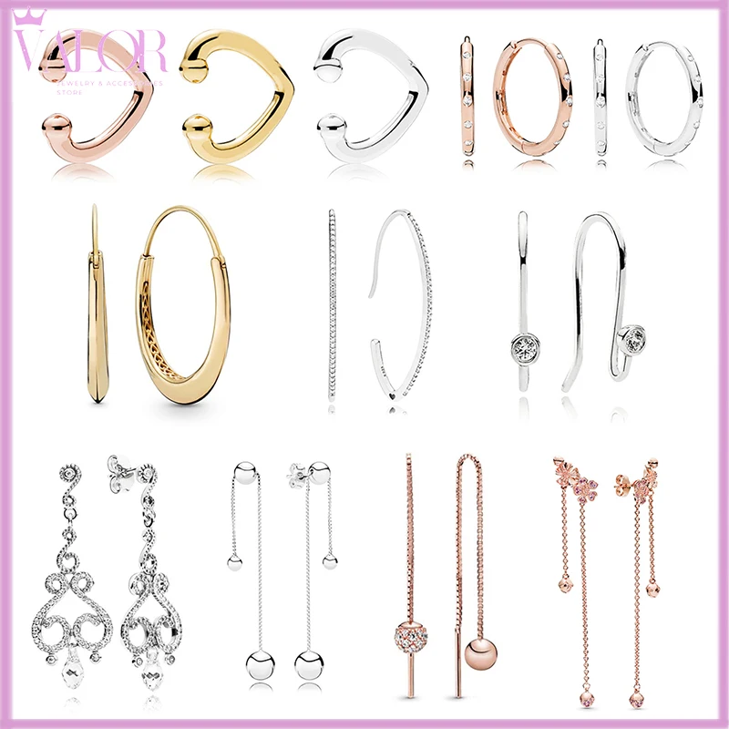 

New In European And American 925 Silver DIY Light Blue Pink Purple Olive Studs Diamond Gold Heart-shaped Pearl Earhook Earrings