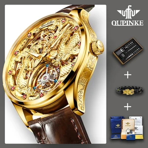 OUPINKE Tourbillon Luxury Genuine Leather Strap Men Wristwatches Automatic Mechanical Fashion Waterproof Watch for Men