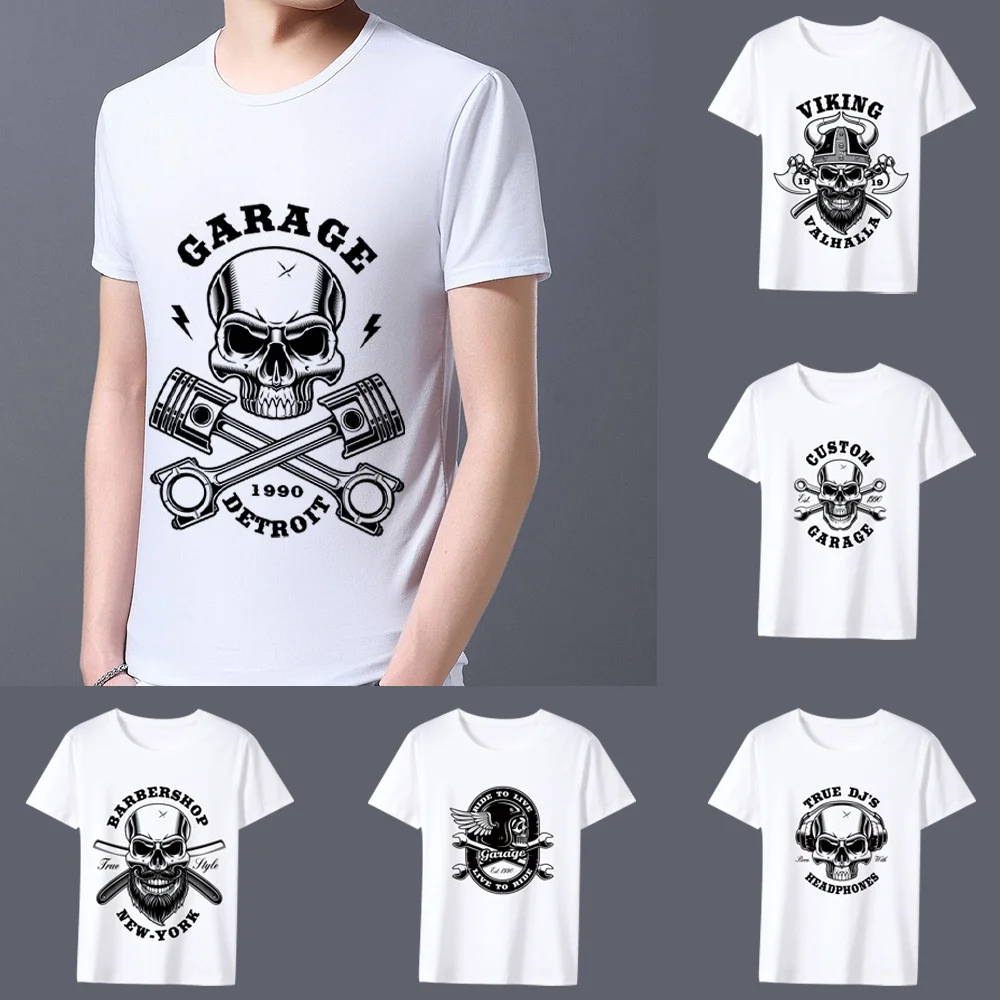 

Men's T-Shirts with Skulls Graphic Series Street Tshirt Summer Commute Fashion Man Clothes Classic White Printing Male Tops Tee