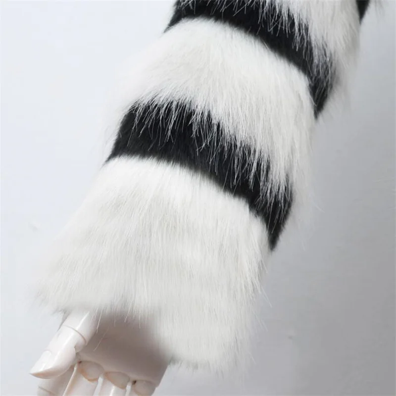 Black and white stripes faux mink leather jacket womens winter thicken warm fur leather coat women slim jackets jaqueta de couro