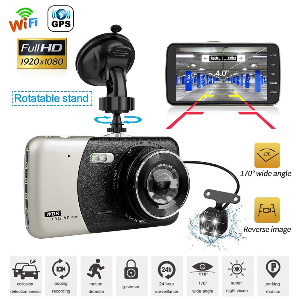 

Автомобильный видеорегистратор WiFi Full HD 1080P, видеорегистратор с камерой заднего вида, Автомобильный видеорегистратор с ночным видением, Автомобильный видеорегистратор, GPS-регистратор, автомобильные аксессуары