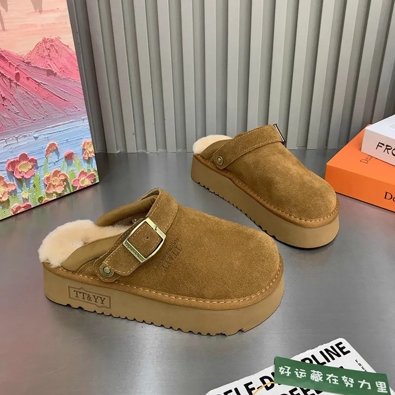 Обувь Женские тапочки Меховые шлепанцы Тапочки на платформе с закрытым носком