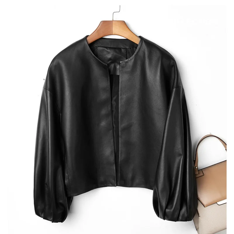 

Женская кожаная куртка, повседневная куртка из натуральной овечьей кожи, зимнее пальто, модель Zm2037