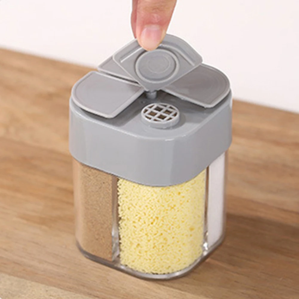 

4 в 1, прозрачная портативная банка для приправ, 4 отделения, с крышкой