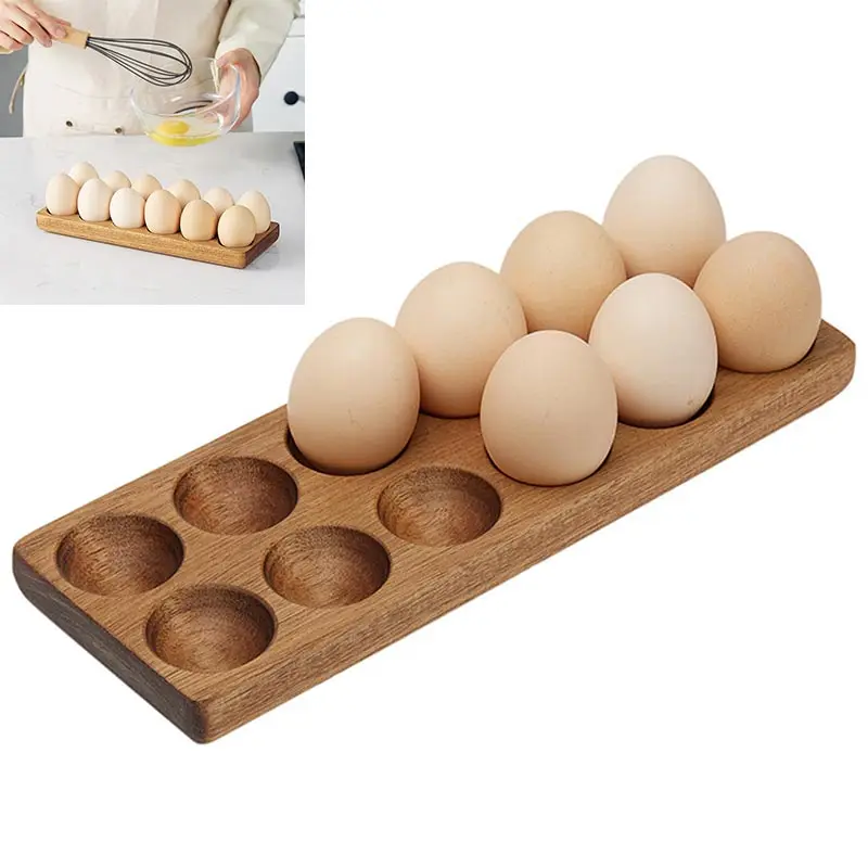 

12Grid Wooden Egg Tray Rack Egg Storage Fresh-Keeping Box Tray Refrigerator Multi-Compartment Egg Rack Double Row Egg Duck Tray