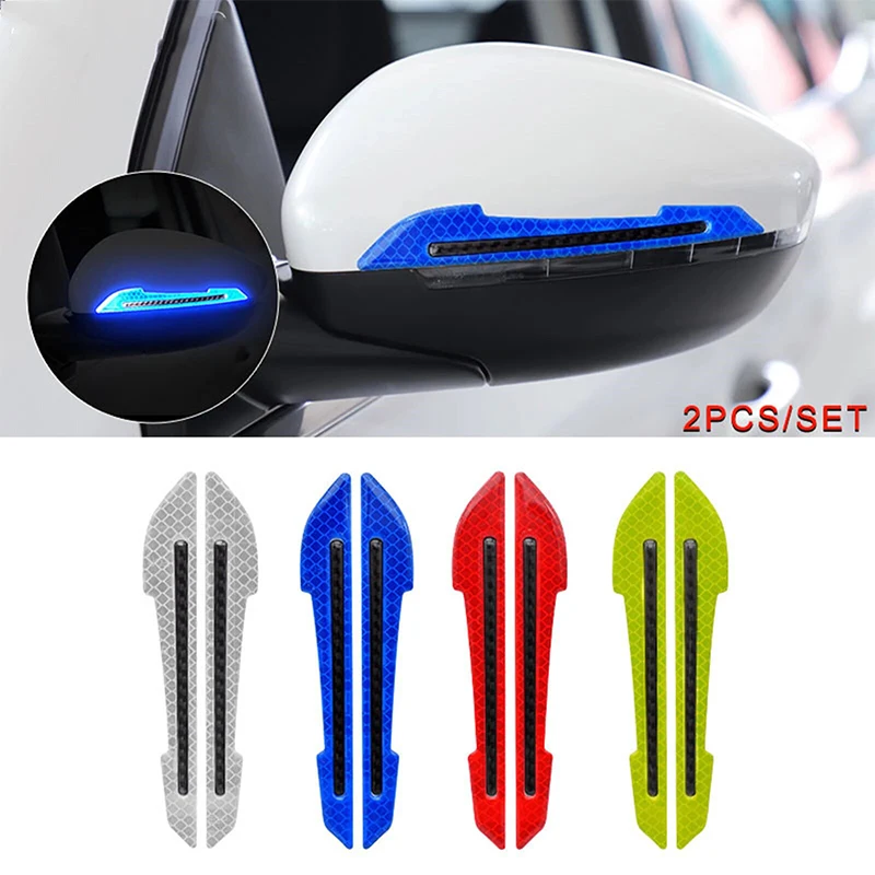 

2pcs Car Mirror Reflective Sticker Reflective Warning Safety Sticker Rearview Mirror Decorative Strip Reflector Car Accessories