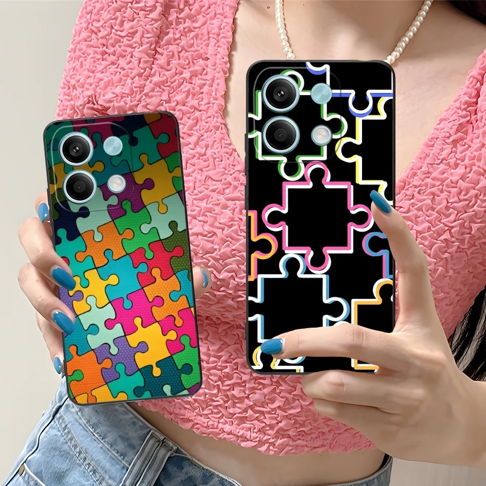 Puzzle Fashion Pretty Mobile Cell Phone Case for Xiaomi Redmi Note 13 12 11 10 9 8 7 6 S A Pro Lite Plus 5G Black Cover Shell