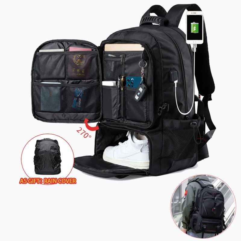 

Oxford Business Backpack For Men's Traveling Bag With Shoe Compartment USB Chargeing 17.3 inch Notebook Laptop Bags Rucksack