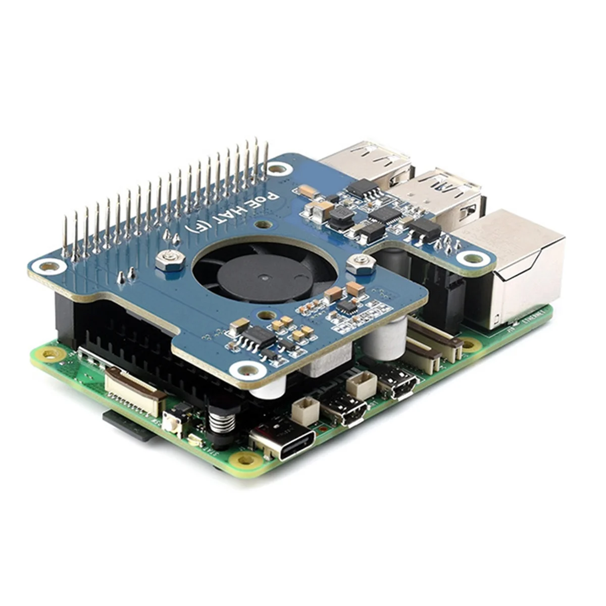Плата расширения для Raspberry Pi 5 PoE HAT 802.3Af/At GPIO с охлаждающим вентилятором В/12 В
