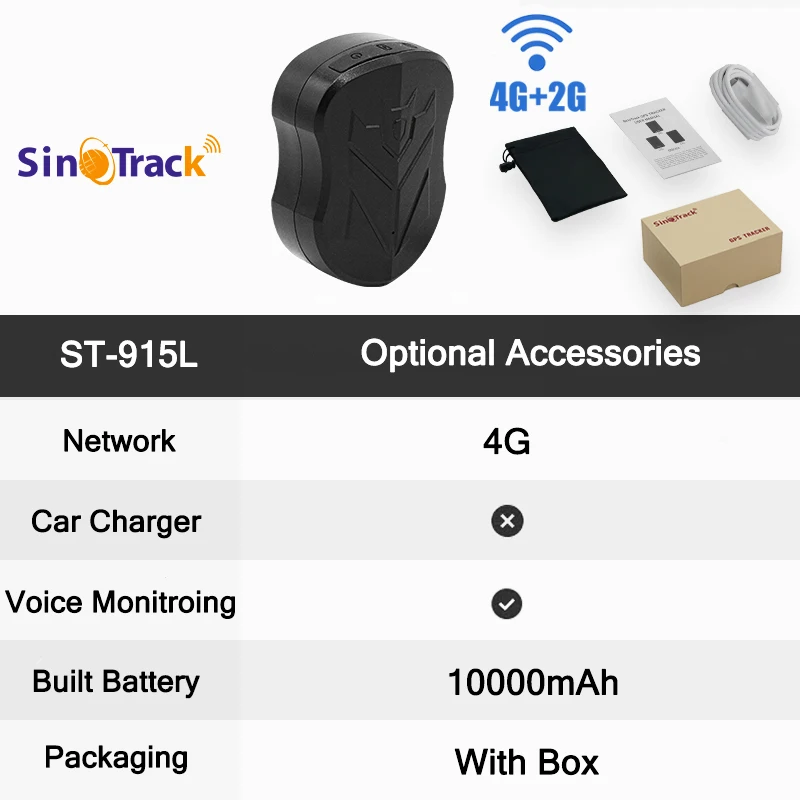 

SinoTrack 4G 5000/10000 мАч ST-905/ST-915 Водонепроницаемый GPS-трекер автомобиля Магнит с длительным режимом ожидания Аккумулятор Положение в реальном времени Приложение