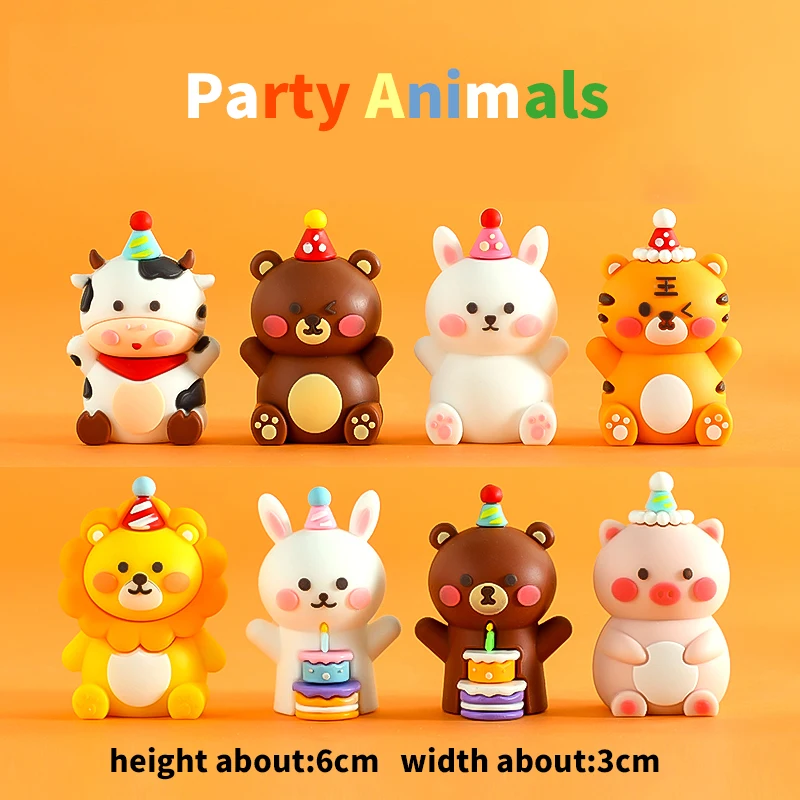 

Cakelove Party Animal Cake Decoration Tiger Bull Lion Rabbit Bear Cartoon Party Topper Children's Happy Birthday Party Supplies