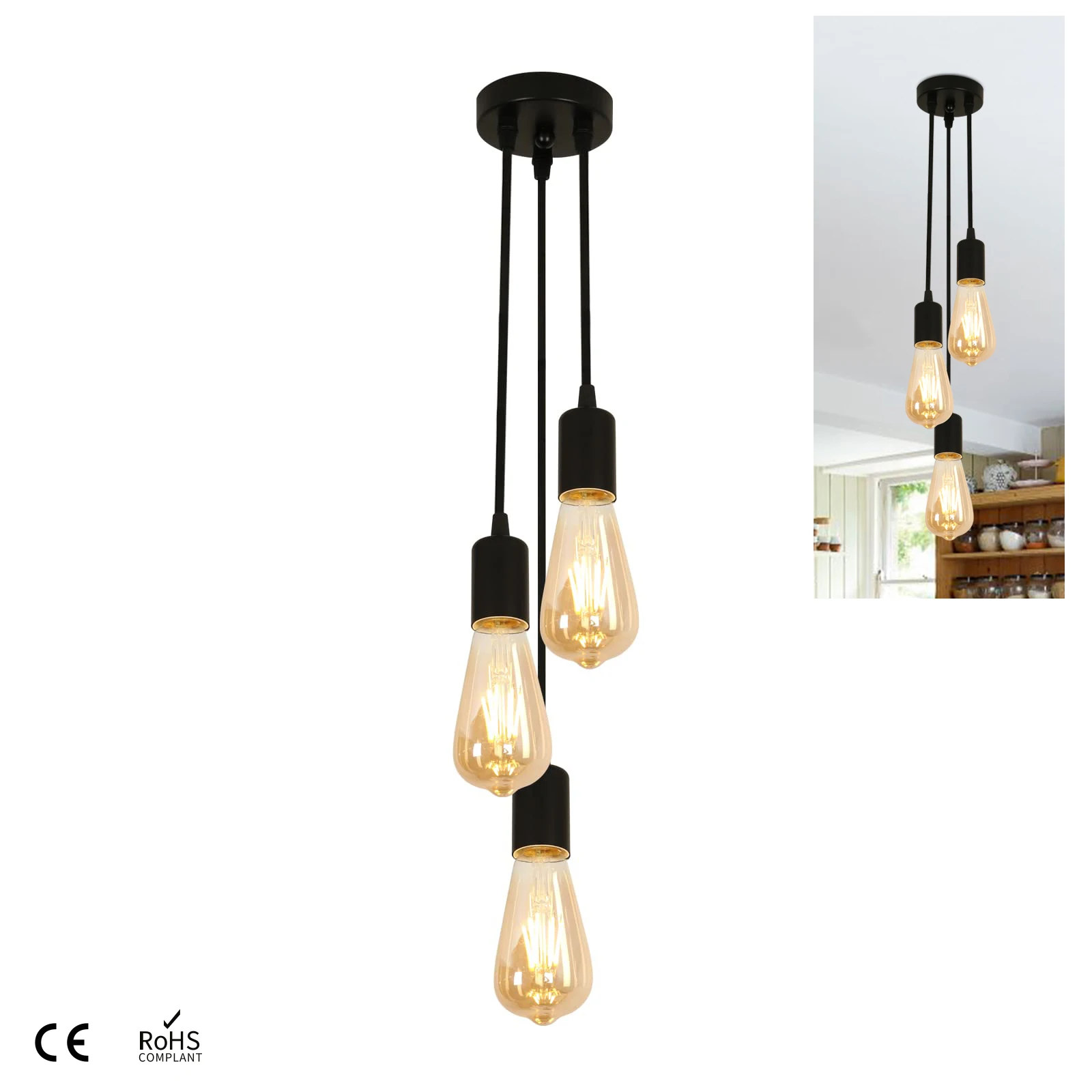 

3 Heads LED Linear Pendant Lights E26 E27 Bedroom Living Room Decoration Hanging Lamp Restaurant Bar Cafe Indoor Lighting