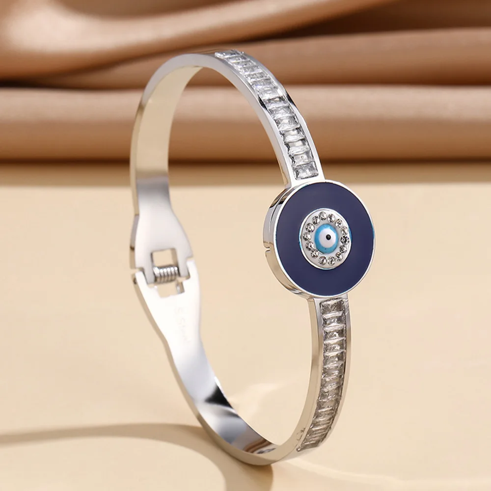 Женский браслет из нержавеющей стали с синими дисками и эмалью |