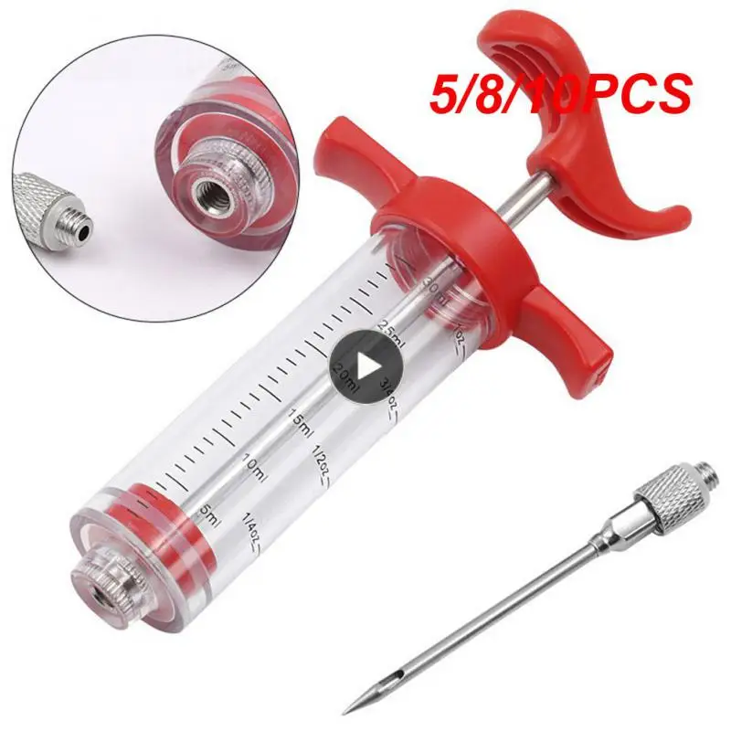 

5/8/10PCS 68g Barbecue Meat Syringe With Hole Handle Turkey Syringe Stainless Steel Needles Food Grade Bbq Meat Syringes