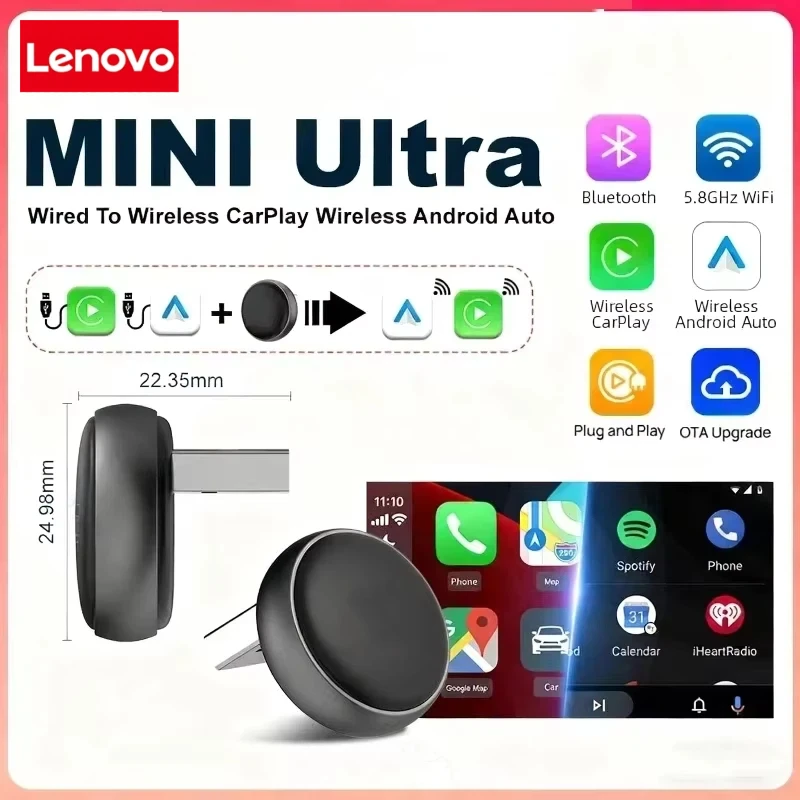 

Адаптер Carplay Xiaomi Mini Ultra 3, беспроводной Bluetooth-ключ, Android Auto, 5 ГГц, Wi-Fi, автоматическое подключение для Toyota Mazda Kia Volvo