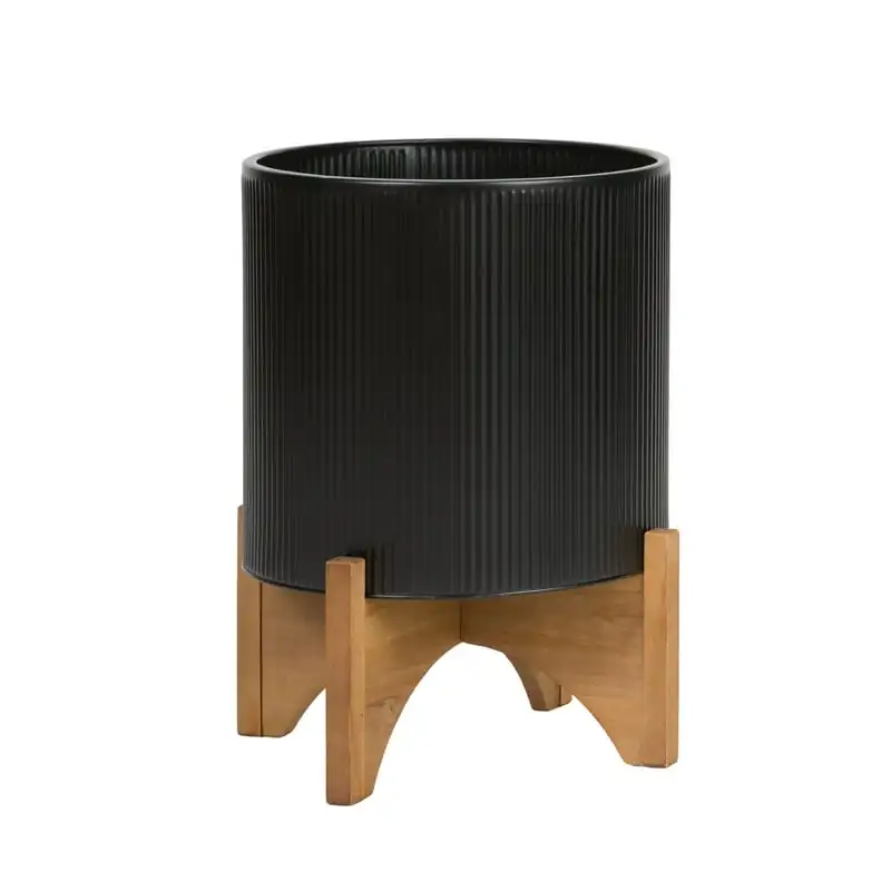

Black Mid- Planter with Arch Wood Base