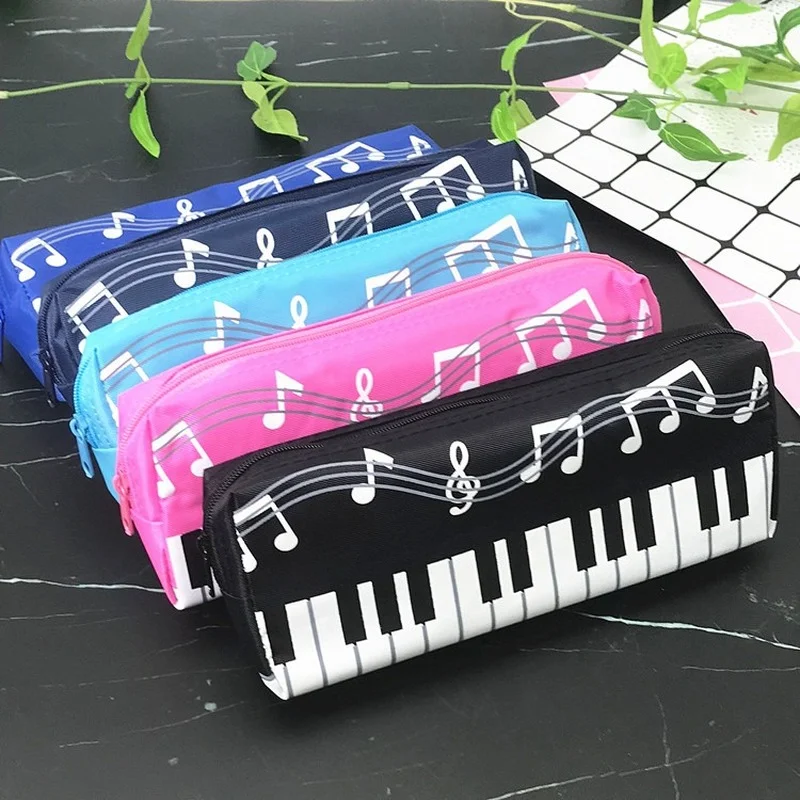 Music Notes Piano Keyboard Pencil Case Large Capacity Pen Bags Stationery Office School Student Gifts