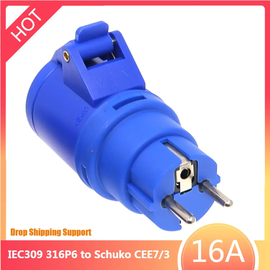 Штепсельная Вилка 16A, адаптер IP44 IEC309 316P6 к Schuko CEE7/3, шнур питания, кабель генератора, адаптер для RV, кемпера, дорожного прицепа, морской