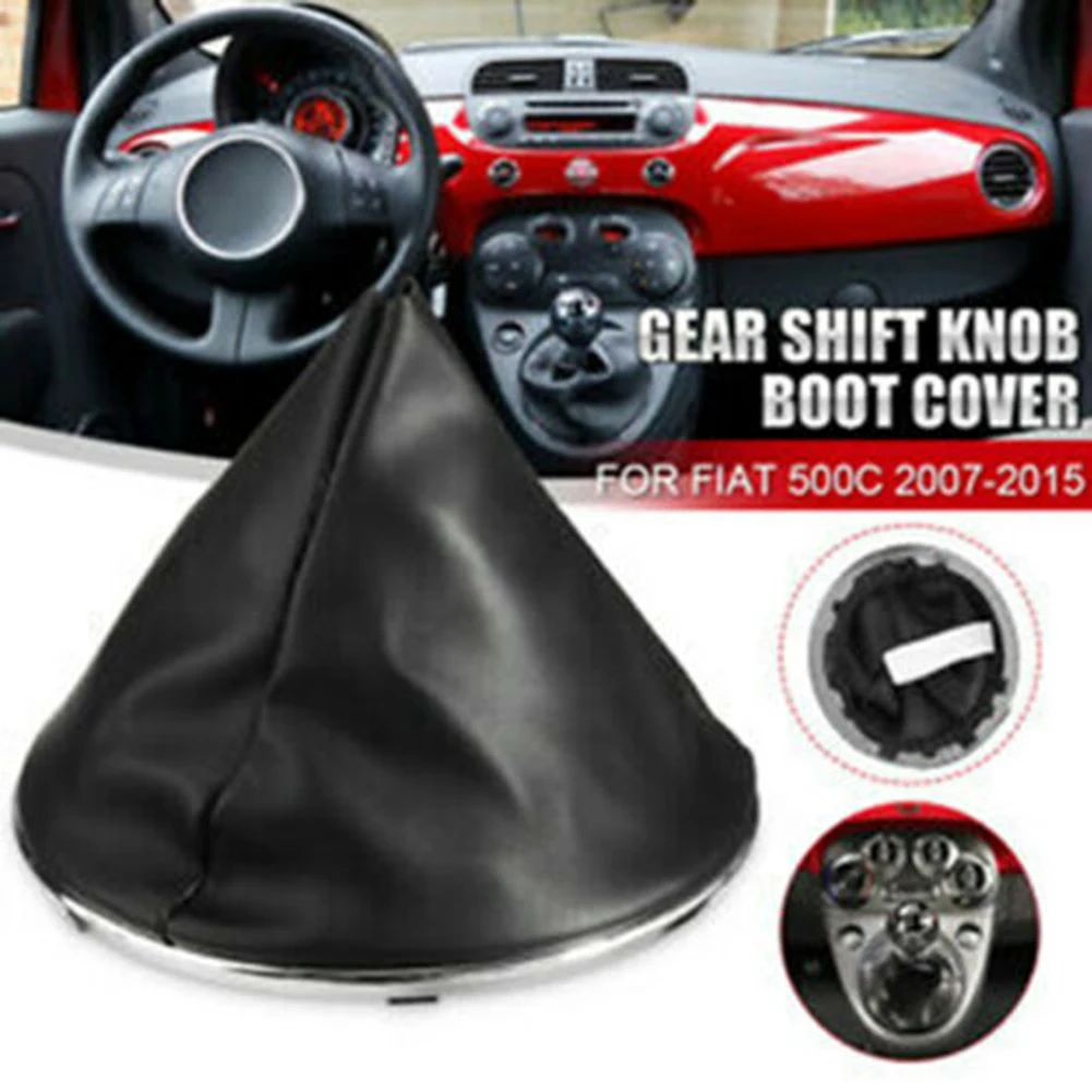 

Leather Car Gear Shift Knob Cover Shifter Boot Black For500C 2007-2015 Gear Gaiter Boot With Inner Bottom Frame Dust Cover