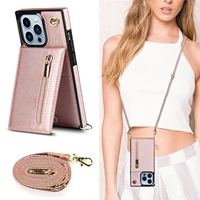 zipper wallet case for iphone 13 12 mini 11 x xr xs pro max 7 8 plus card holder lanyard strap handbag crossbody leather cover