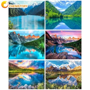 CHENISTORY Modern Painting By Numbers Kill Time Coloring By Numbers Lake Scenery On Canvas For Adults Gift Wall Decor