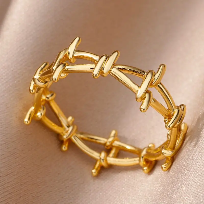 

Vintage Thorn Vine Rings For Women Stainelss Steel Gold Plated Ring 2023 New Gothic Punk Wedding Couple Jewelry anillos mujer