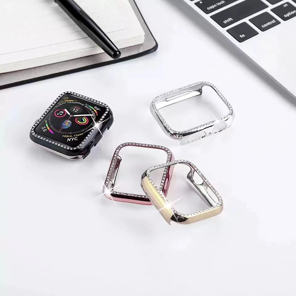 

2022 Алмазный ремешок для Apple watch cover se 3 2 1 чехол 41 мм 45 мм рамка из алюминиевого сплава бампер для iwatch 6 5 4 защитный корпус 028