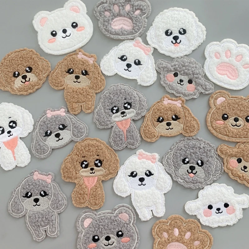 Симпатичные плюшевые нашивки с вышивкой собаки медведя Мультяшные Животные