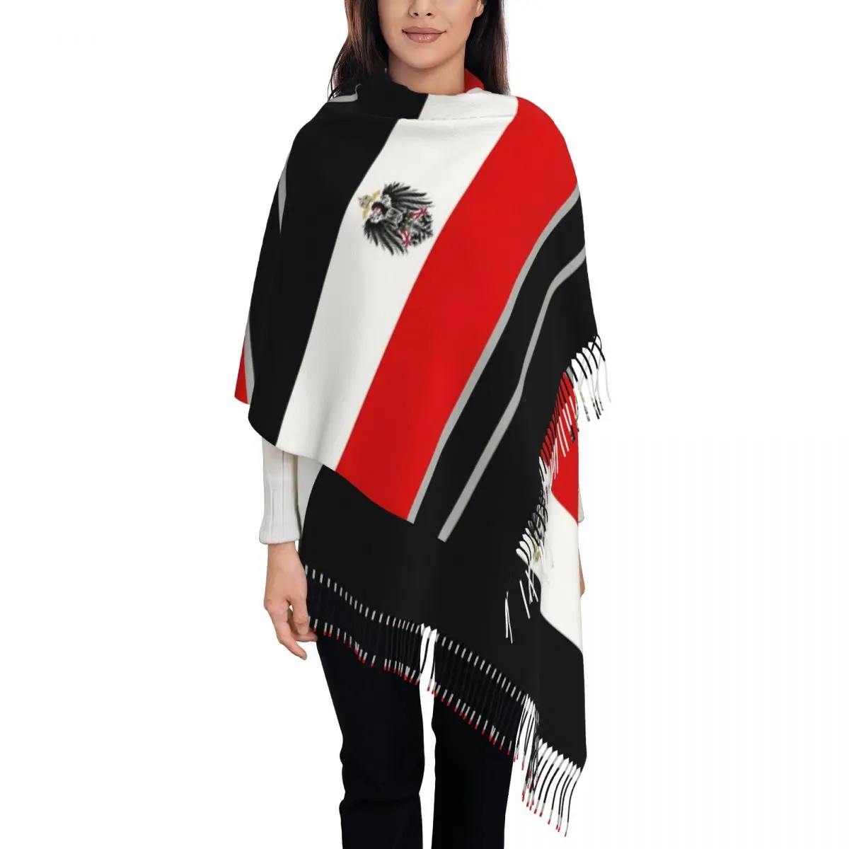 

German Empire Flag Imperial Eagle Shawls Wraps Women Winter Large Soft Scarf Germany Neckerchief Tassel Scarves