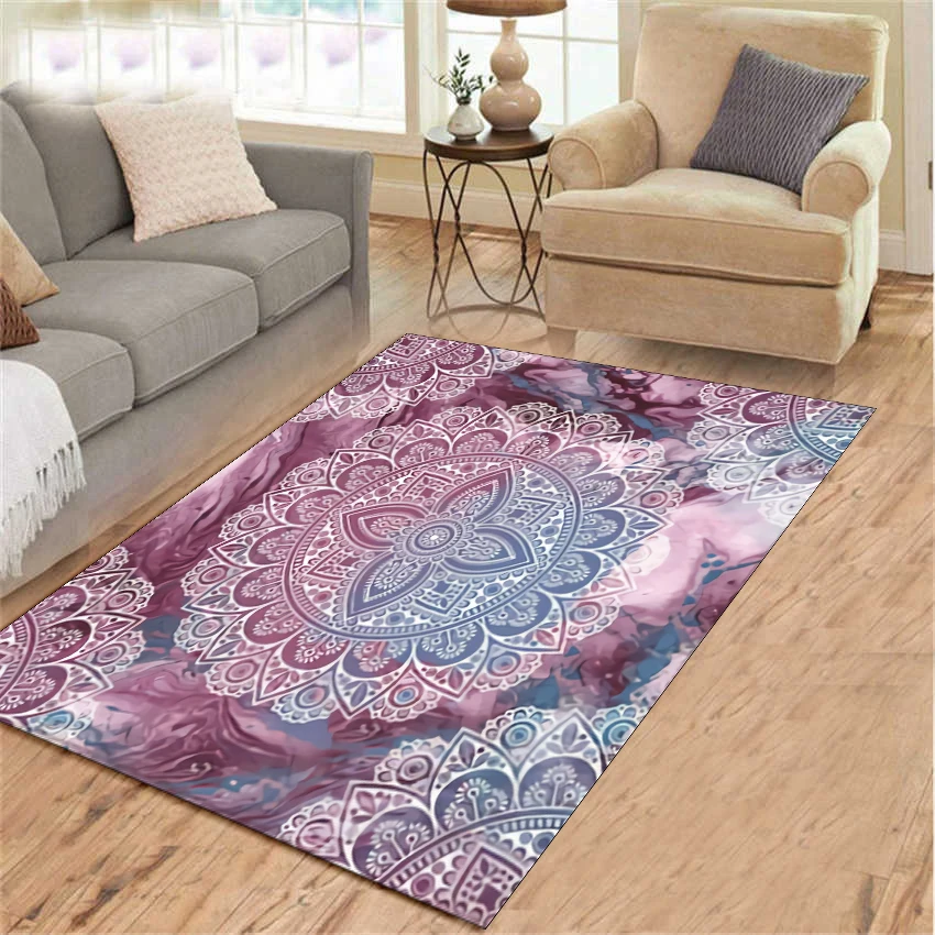 

Beautiful Mandala Printed Flannel Area Rug Flower Pattern Carpet Room Floor Printed Carpet For Living Room Bedroom & Home