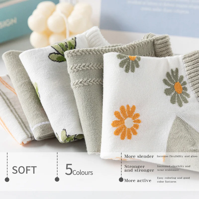 5 Pairs/sets of Comfortable Harajuku Cartoon Animal Women's Socks Cotton Soft Ankle Boat Socks Women's Low Rise Invisible Socks