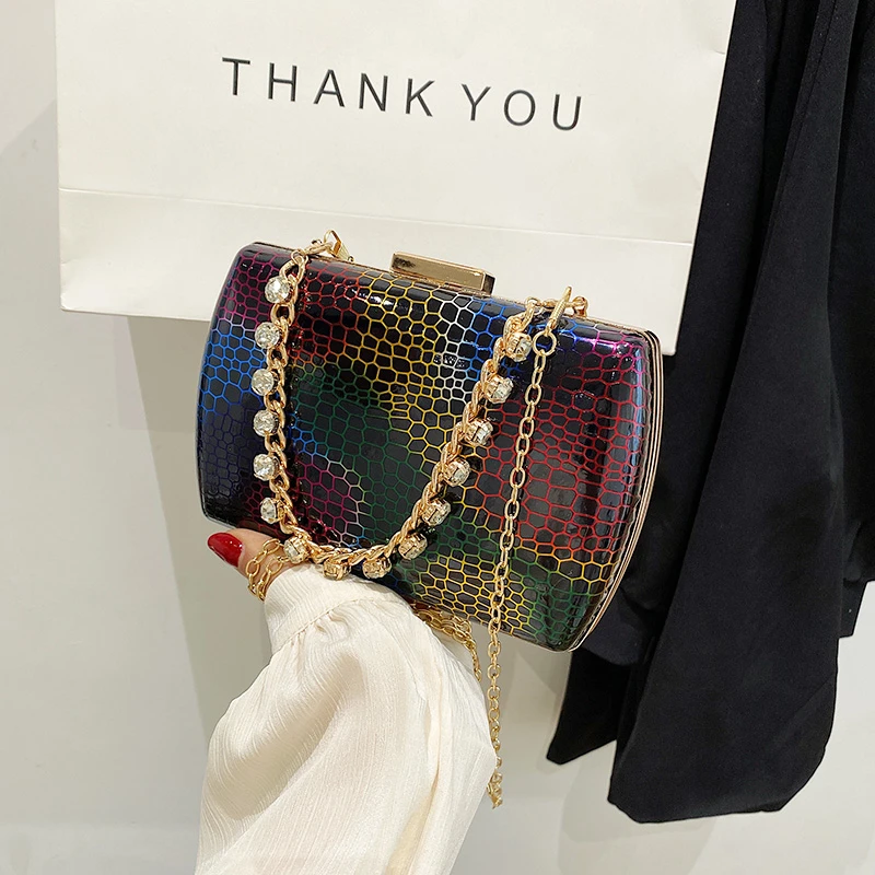 

Fashion Crossbody Bags for Women 2022 Leather Shoulder Bag Woman Diamonds Evening Purses and Handbags Pu Party Square Small Bags