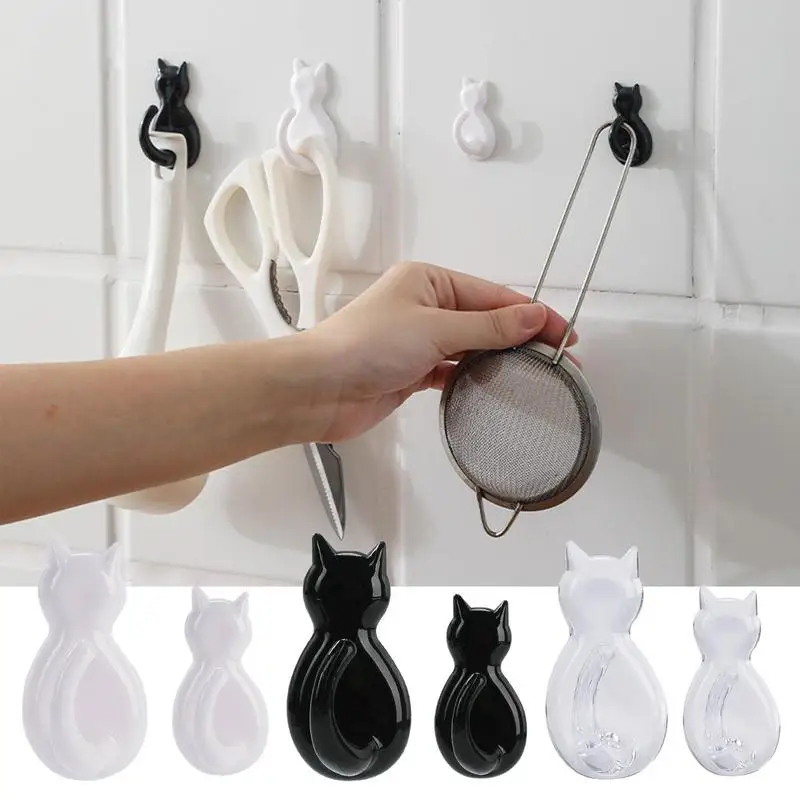 

2pcs Cat Hooks Cartoon Cat Shape Wall Hooks Self Adhesive Solid Color Wall Hangers For Kitchen Bedroom Bathroom Dormitory