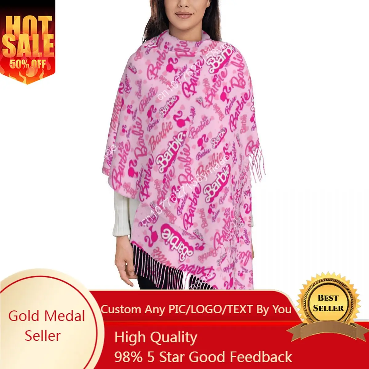 

Pink Pattern Scarf for Women Warm Winter Shawl Wrap Kawaii Long Shawl Scarf Ladies