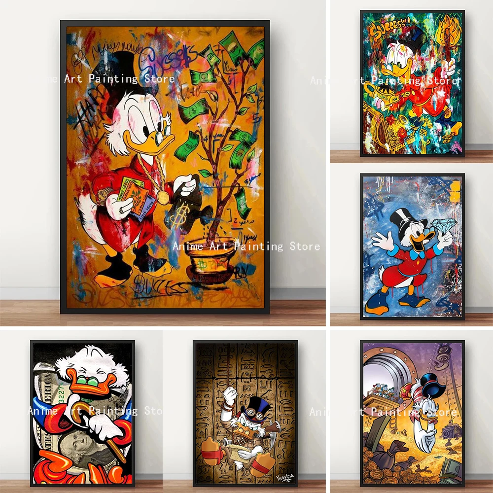 

Disney Donald Duck and Money Canvas Painting Graffiti Street Art Poster and Print Wall Art Picture for Living Room Home Decor